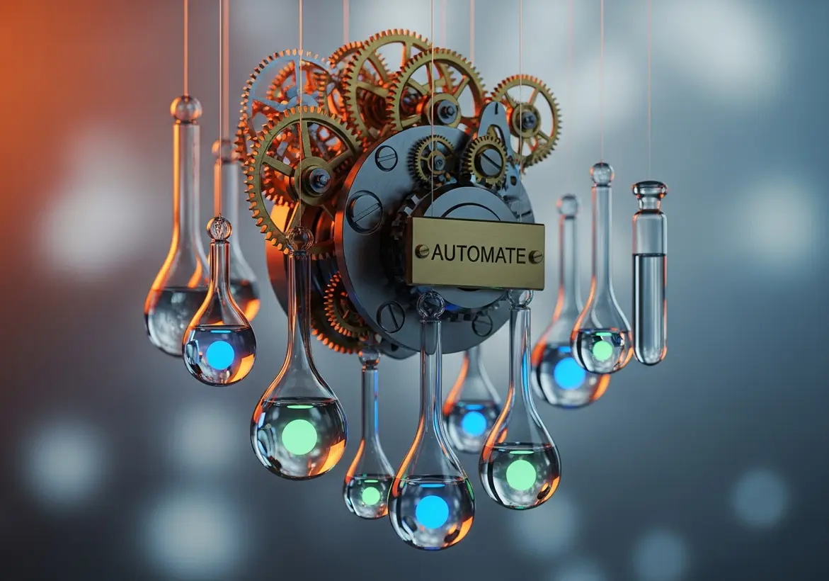 Translucent glass spheres labeled with GST and HST floating above a dark, stylized topographical landscape.